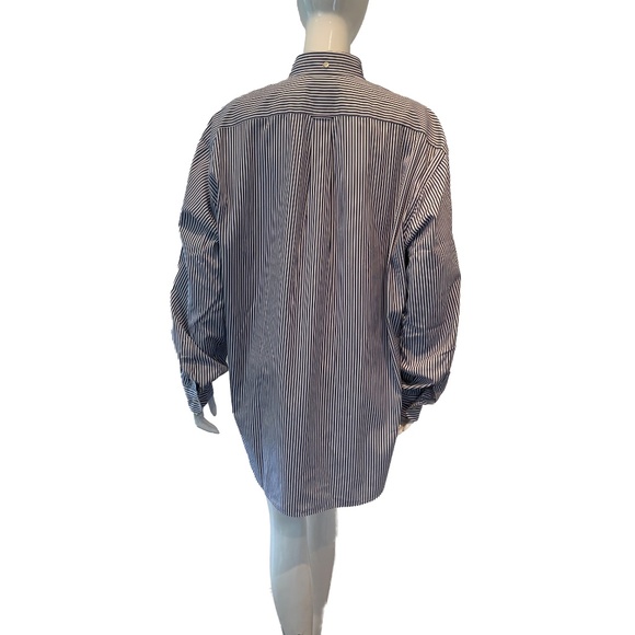 Faconnable Nautical Stripe Button Shirt L Long Sleeve Blue White Coastal Classic - Picture 3 of 8